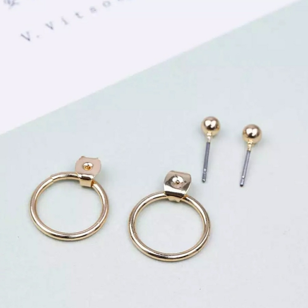 Gold Tone Ball Circle Jacket Stud Earrings - Picture 6 of 8